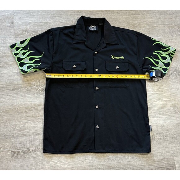 Y2K Dragonfly Button Down Shirt Size XL "RIDE HARD RIDE FREE" Skull Flames - Picture 3 of 10